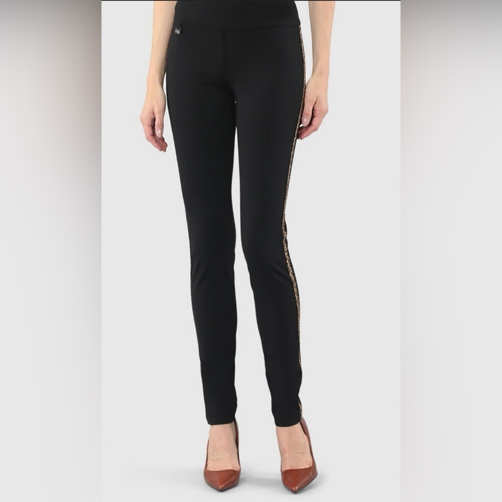Lisette Montreal black leggings w/leopard stripes-size 12 NWOT